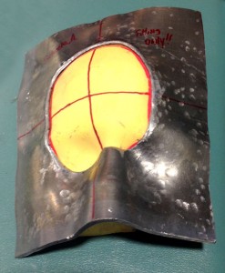 The custom-made lead mask.  This will allow the radiation to only target the area where lymphoma was and what is there currently.